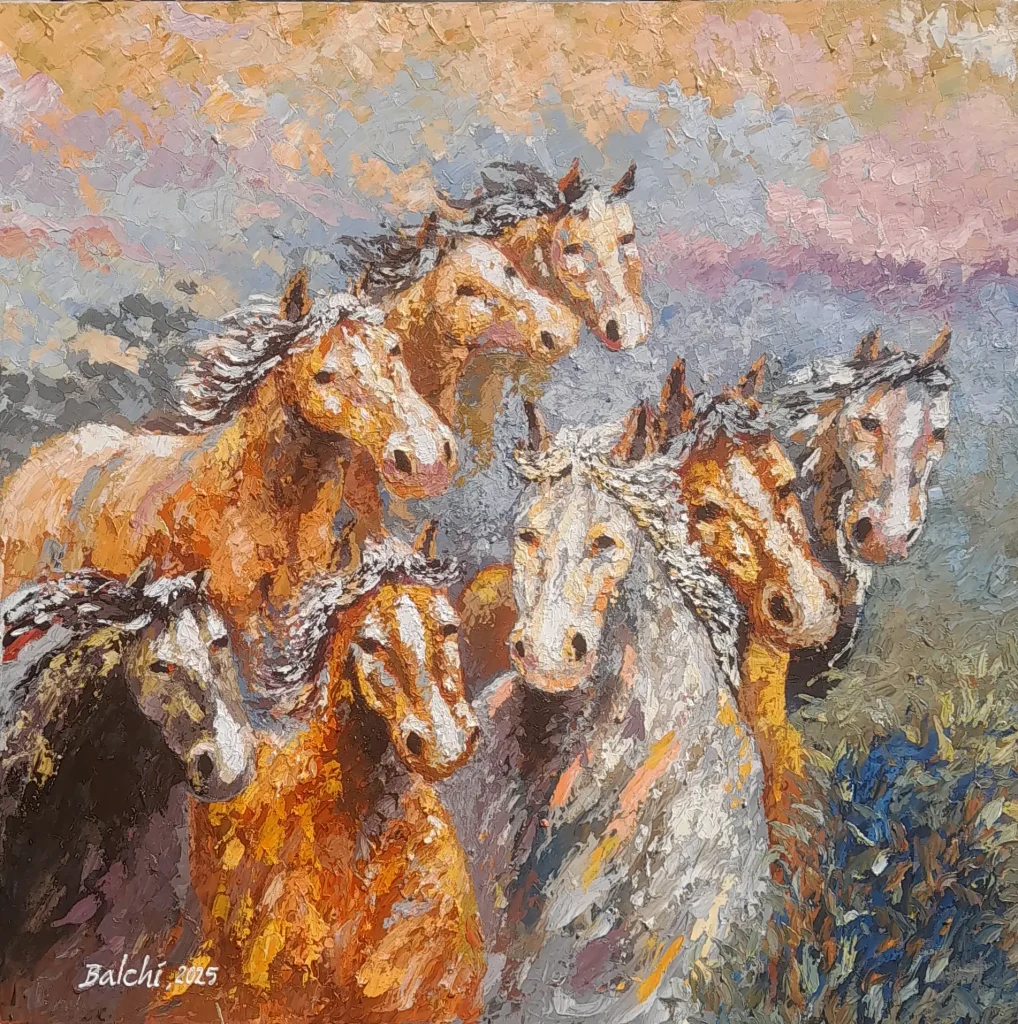 lukisan kuda berlari 100 x 100 cm
